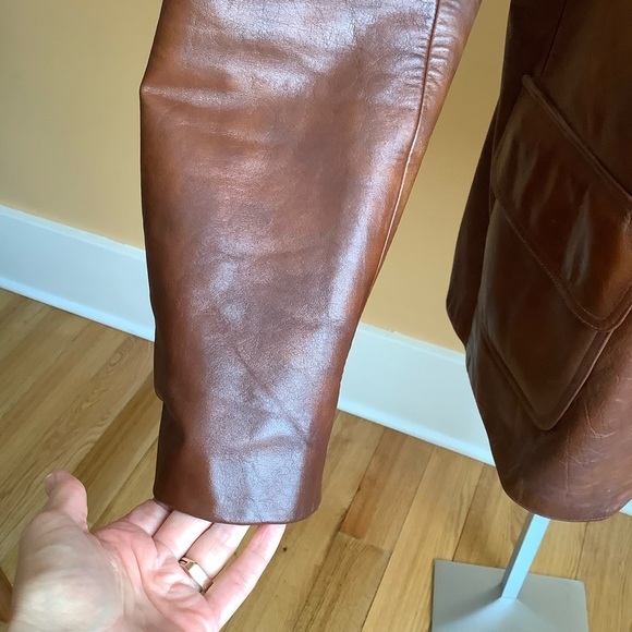 VINTAGE 70's Menswear Brown Leather Blazer - Picture 8 of 16